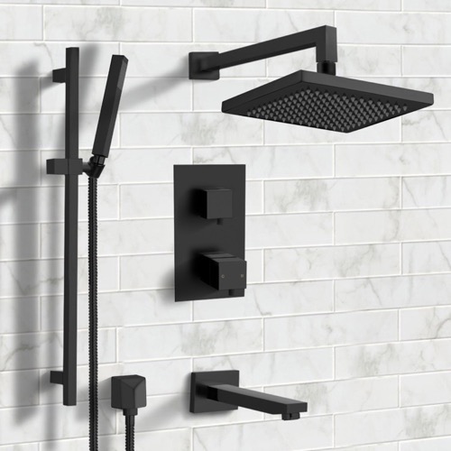 Matte Black Thermostatic Tub and Shower Faucet Set with Handheld Remer TSR30