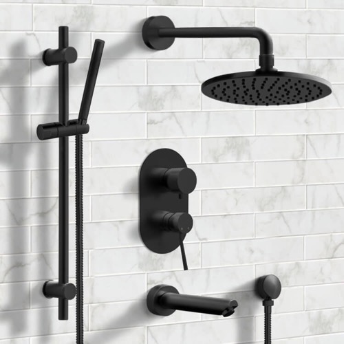 Matte Black Tub and Shower Faucet Set with Handheld, Rain Shower Head Remer TSR33