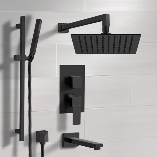 Matte Black Tub and Shower Faucet Set with Handheld, Rain Shower Head Remer TSR35