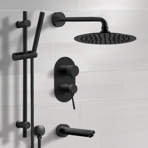 Matte Black Tub and Shower Faucet Set with Handheld, Rain Shower Head Remer TSR37