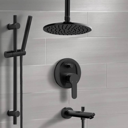 Black Ceiling Tub and Shower Faucet Set with Handheld Remer TSR42
