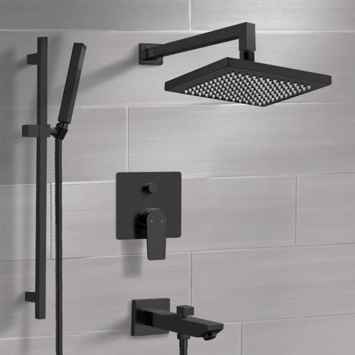 Matte Black Tub and Shower Faucet Set with Handheld, Rain Shower Head Remer TSR43