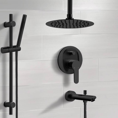Black Ceiling Tub and Shower Faucet Set with Handheld Remer TSR44