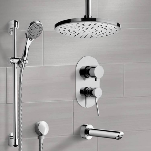 Tub and Shower Faucet Set with Handheld and Ceiling Rain Shower Head Remer TSR50