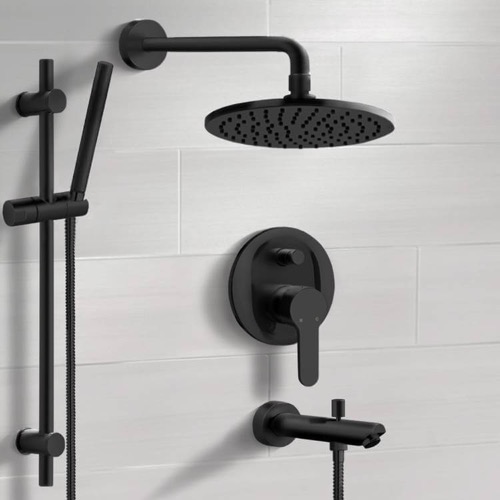 Matte Black Tub and Shower Faucet Set with Handheld, Rain Shower Head Remer TSR51