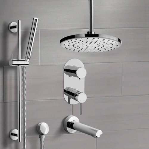 Tub and Shower Faucet Set with Handheld and Ceiling Rain Shower Head Remer TSR62
