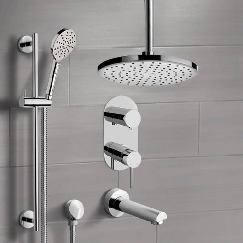 Tub and Shower Faucet Set with Handheld and Ceiling Rain Shower Head Remer TSR65