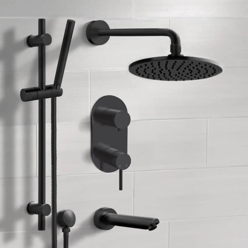 Matte Black Tub and Shower Faucet Set with Handheld, Rain Shower Head Remer TSR66