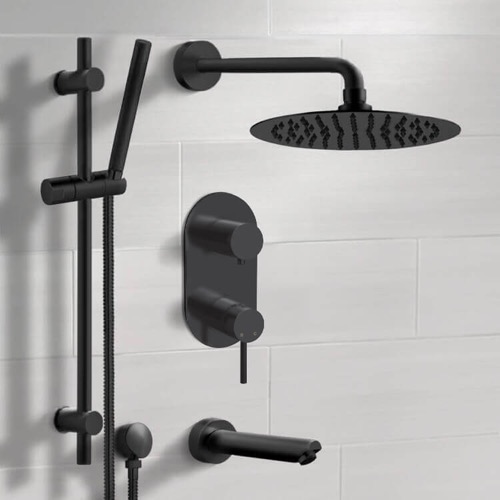 Matte Black Tub and Shower Faucet Set with Handheld, Rain Shower Head Remer TSR67