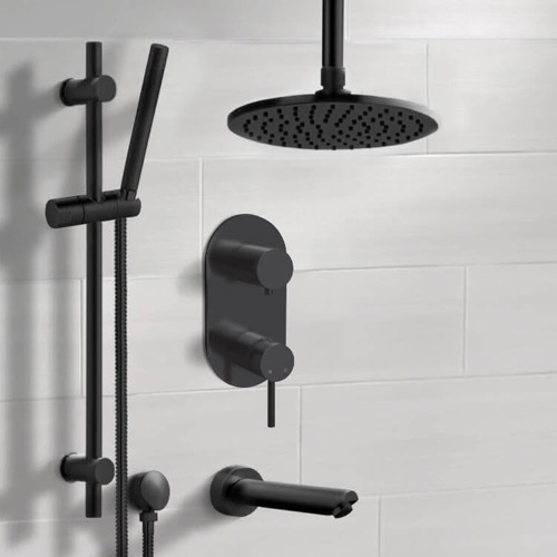 Black Ceiling Tub and Shower Faucet Set with Handheld Remer TSR68