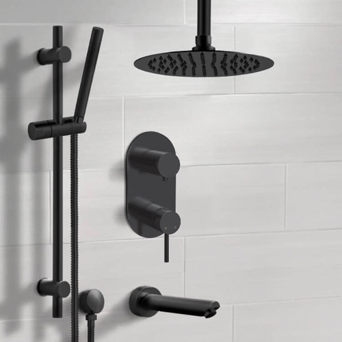 Black Ceiling Tub and Shower Faucet Set with Handheld Remer TSR69