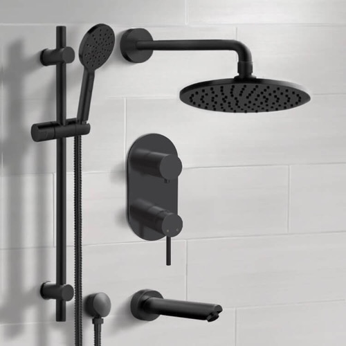 Matte Black Tub and Shower Faucet Set with Handheld, Rain Shower Head Remer TSR70