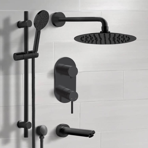 Matte Black Tub and Shower Faucet Set with Handheld, Rain Shower Head Remer TSR71