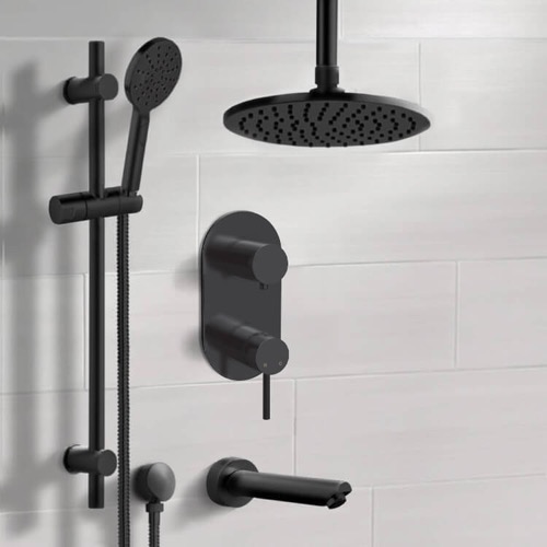 Black Ceiling Tub and Shower Faucet Set with Handheld Remer TSR72