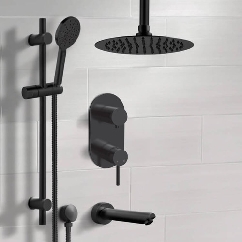 Black Ceiling Tub and Shower Faucet Set with Handheld Remer TSR73