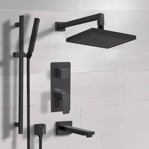 Matte Black Tub and Shower Faucet Set with Handheld, Rain Shower Head Remer TSR75