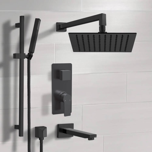 Matte Black Tub and Shower Faucet Set with Handheld, Rain Shower Head Remer TSR76