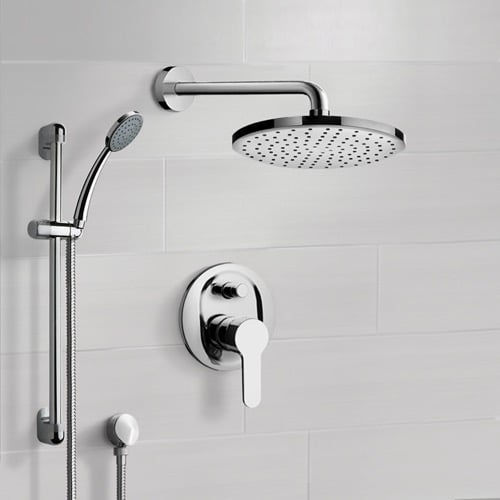 Chrome Shower System with 8 Inch Rain Shower Head and Hand Shower Remer SFR12