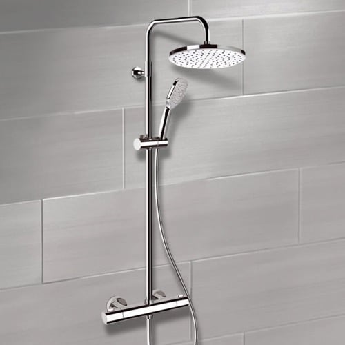 Thermostatic Exposed Pipe Shower System with 10 Inch Rain Shower Head and Hand Shower Remer SC502