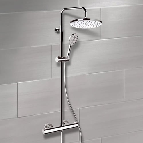 Chrome Thermostatic Exposed Pipe Shower System with 10 Inch Rain Shower Head and Hand Shower Remer SC509