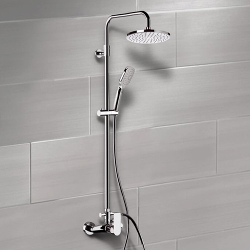 Chrome Exposed Pipe Shower System with 8 Inch Rain Shower Head and Hand Shower Remer SC515