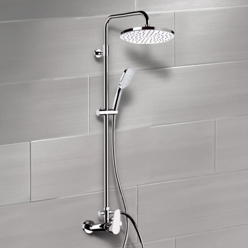 Chrome Exposed Pipe Shower System with 10 Inch Rain Shower Head and Hand Shower Remer SC526