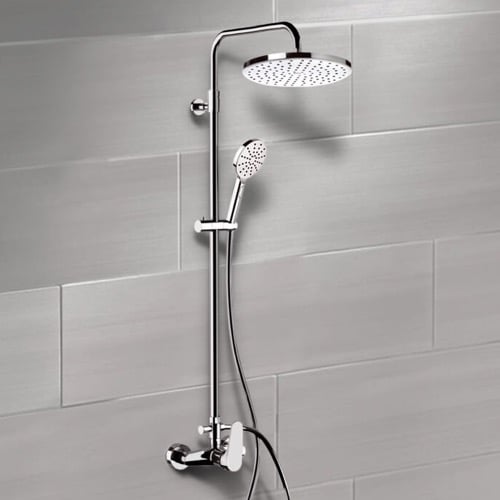 Chrome Exposed Pipe Shower System with 10 Inch Rain Shower Head and Hand Shower Remer SC531