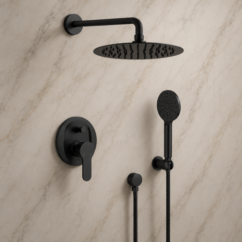 Matte Black Rain Shower System with Handheld, Rain Shower Head, Shower Faucet Set Remer SFH51