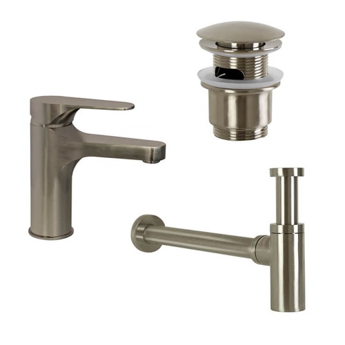 Satin Nickel Sink Faucet and Plumbing Set Remer SA200L-NP