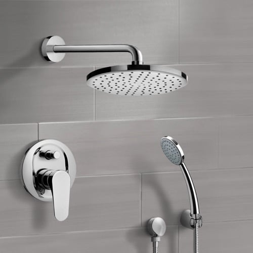 Chrome Shower System with 8 Inch Rain Shower Head and Hand Shower Remer SFH04
