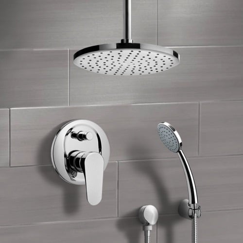 Chrome Shower System with 8 Inch Rain Ceiling Shower Head and Hand Shower Remer SFH6014