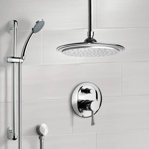 Chrome Shower System with 9 Inch Rain Ceiling Shower Head and Hand Shower Remer SFR7008