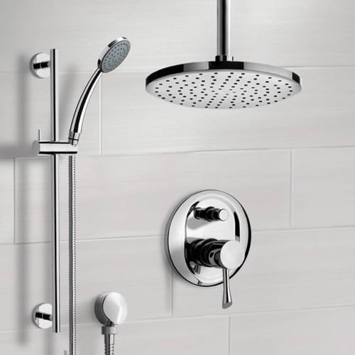 Chrome Shower System with 8 Inch Rain Ceiling Shower Head and Hand Shower Remer SFR7014