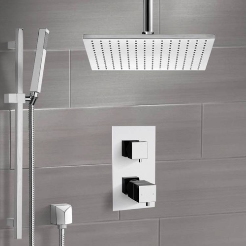 Thermostatic Ceiling Rain Shower System with Handheld, Rain Shower Head, Shower Faucet Set Remer SFR7401
