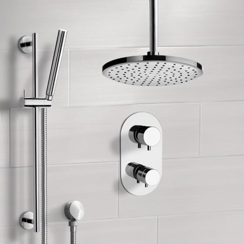 Thermostatic Ceiling Rain Shower System with Handheld, Rain Shower Head, Shower Faucet Set Remer SFR7405