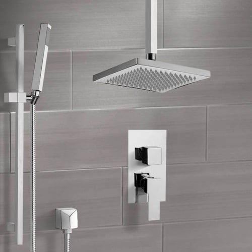Shower System with Ceiling 9.5 Inch Rain Shower Head and Hand Shower Remer SFR7546