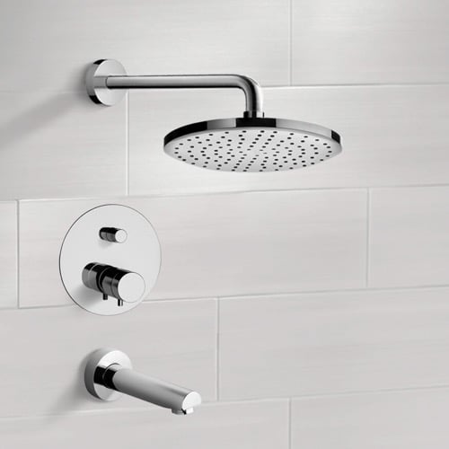 Chrome Thermostatic Tub and Shower Faucet Sets with 8 Inch Rain Shower Head Remer TSF06
