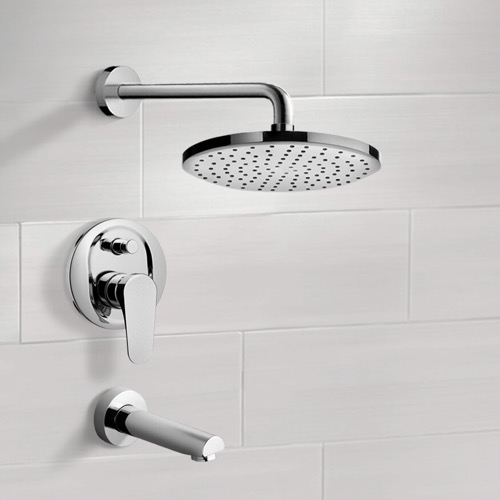Chrome Tub and Shower Faucet Sets with 8 Inch Rain Shower Head Remer TSF2001