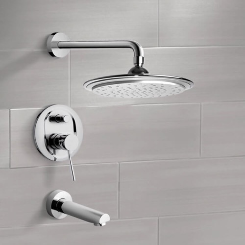 Chrome Tub and Shower Faucet Sets with 9 Inch Rain Shower Head Remer TSF2008