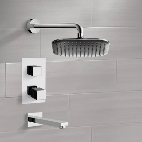 Chrome Thermostatic Tub and Shower Faucet Sets with 8 Inch Rain Shower Head Remer TSF2400