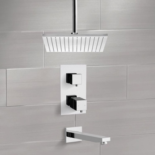 Thermostatic Tub and Shower Faucet Set with Ceiling Rain Shower Head Remer TSF2402