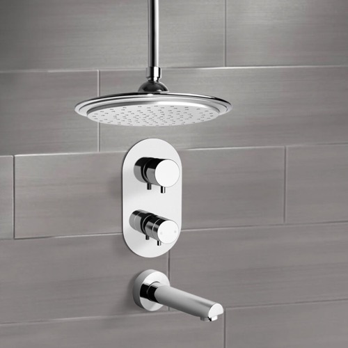 Thermostatic Tub and Shower Faucet Set with Ceiling Rain Shower Head Remer TSF2406