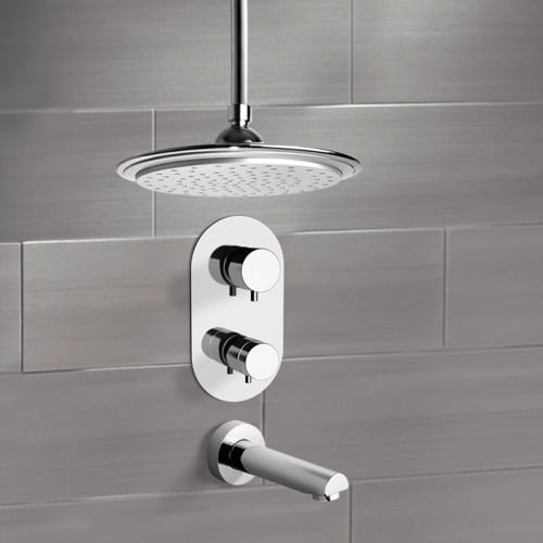 Thermostatic Tub and Shower Faucet Set with Ceiling Rain Shower Head Remer TSF2406