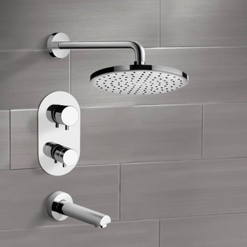 Chrome Thermostatic Tub and Shower Faucet Sets with 10 Inch Rain Shower Head Remer TSF2408