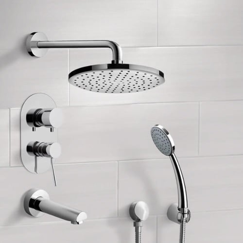 Chrome Tub and Shower System with 8 Inch Rain Shower Head and Hand Shower Remer TSH02