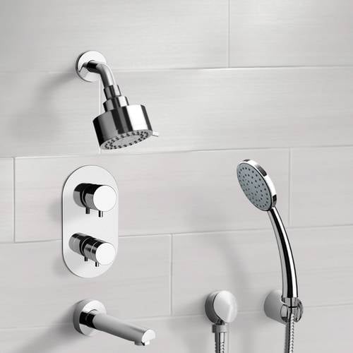 Chrome Thermostatic Tub and Shower System with Multi Function Shower Head and Hand Shower Remer TSH04