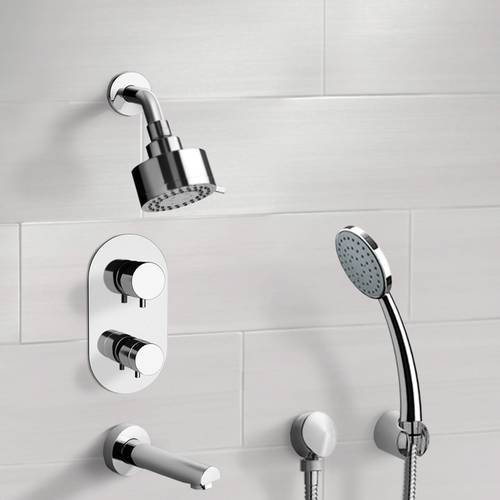 Chrome Thermostatic Tub and Shower System with Multi Function Shower Head and Hand Shower Remer TSH04