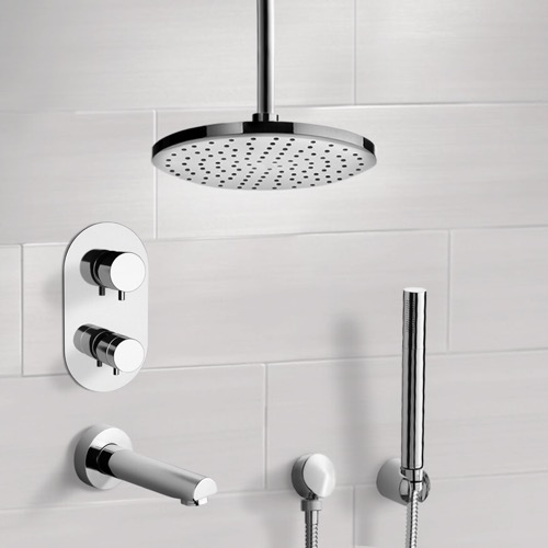 Thermostatic Tub and Shower Faucet Set with Handheld and Ceiling Rain Shower Head Remer TSH4405