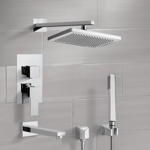 Tub and Shower System with 9.5 Inch Rain Shower Head and Hand Shower Remer TSH4544