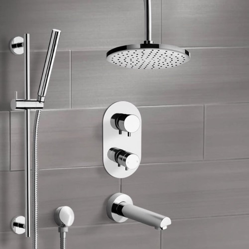 Thermostatic Tub and Shower Faucet Set with Handheld and Ceiling Rain Shower Head Remer TSR9405